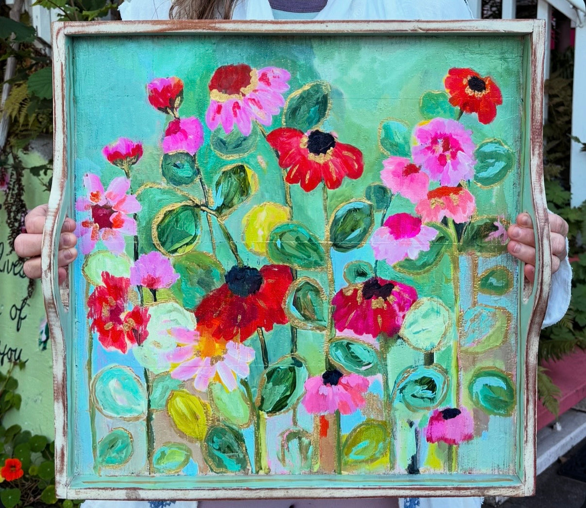 Flowers on Mint Tray Original Art