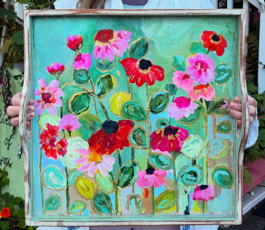 Flowers on Mint Tray Original Art
