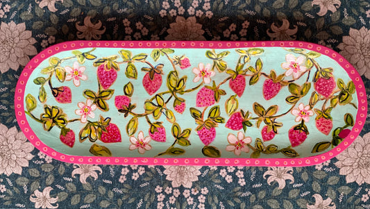 For the Love of Strawberries Wood Tray Original Art