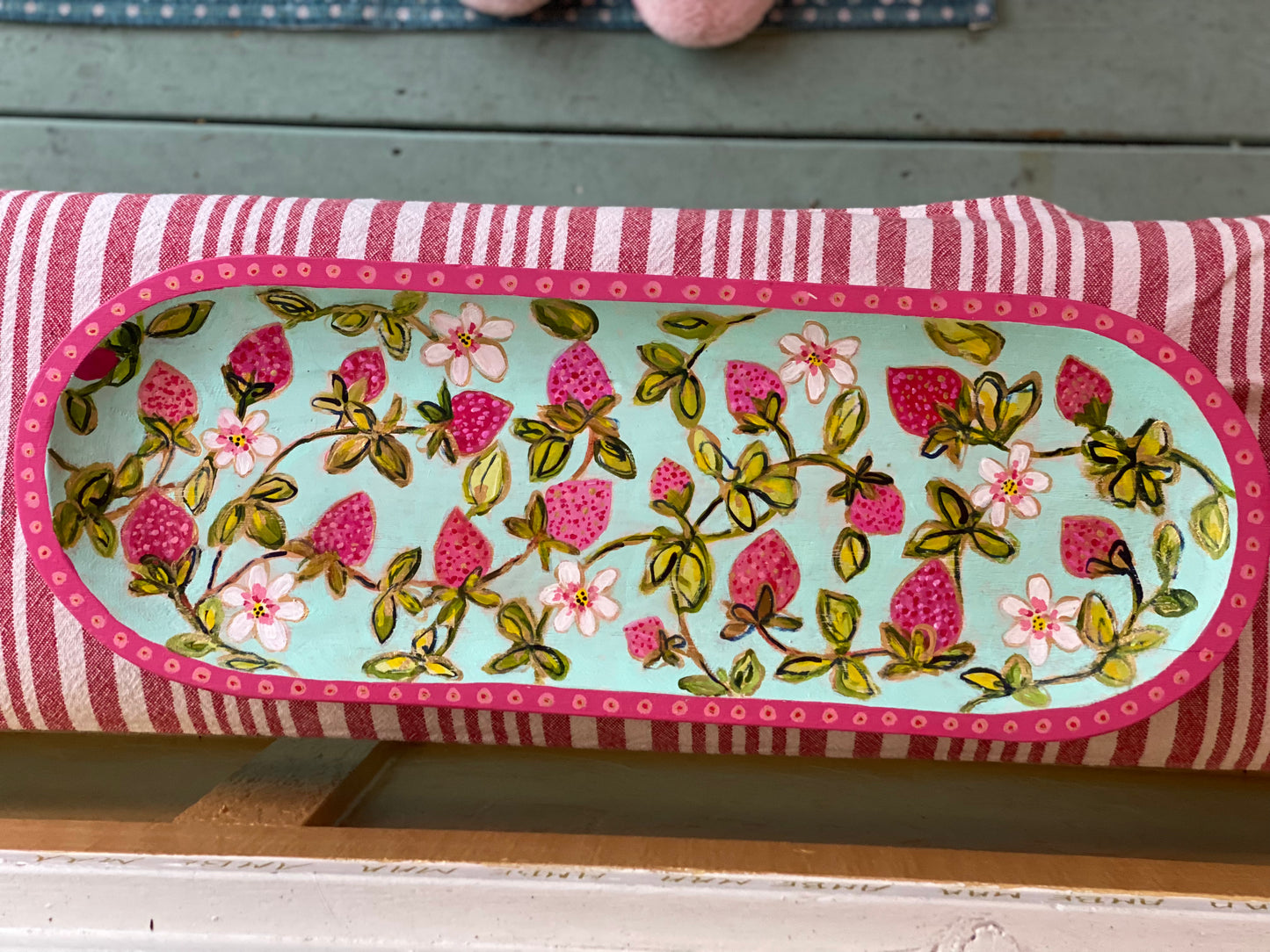 For the Love of Strawberries Wood Tray Original Art