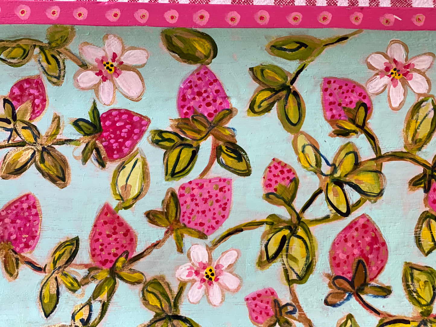 For the Love of Strawberries Wood Tray Original Art