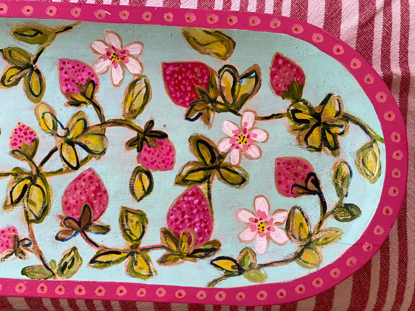 For the Love of Strawberries Wood Tray Original Art