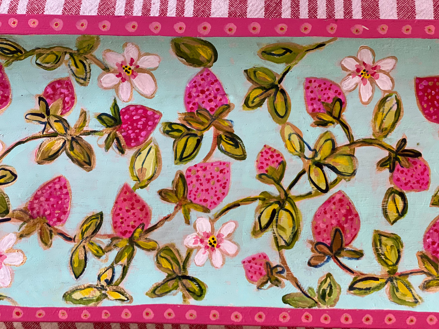 For the Love of Strawberries Wood Tray Original Art