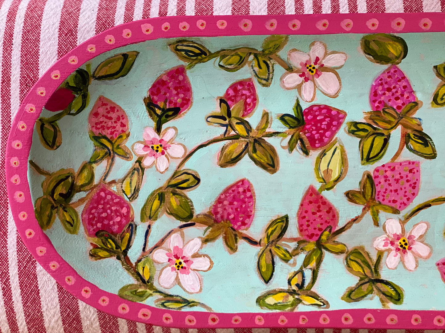 For the Love of Strawberries Wood Tray Original Art