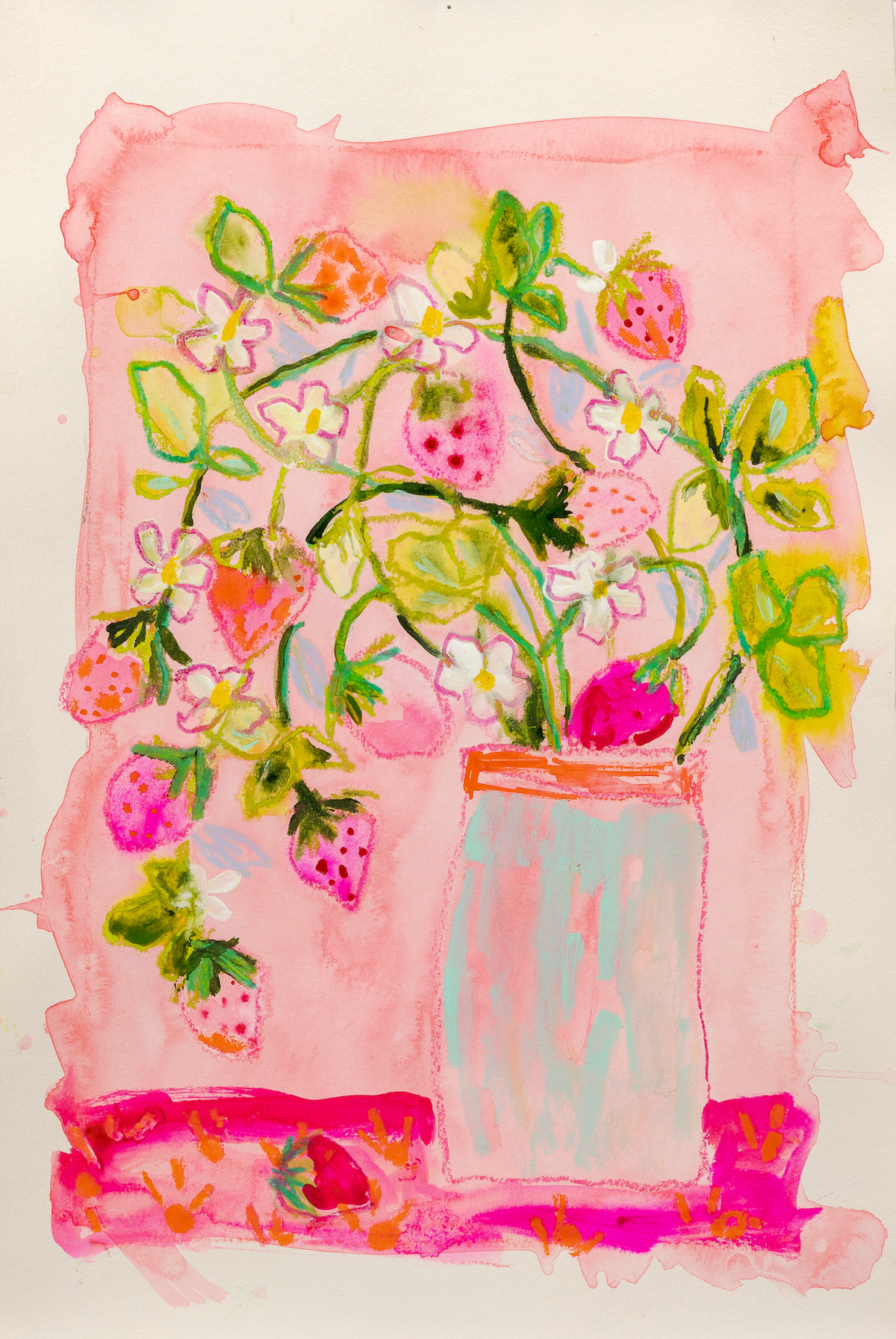 Strawberry Vase Original Painting